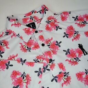 Men's U Suck At Golf Polo Shirt, Pink White Floral Print, XXL, Preppy, Golf
